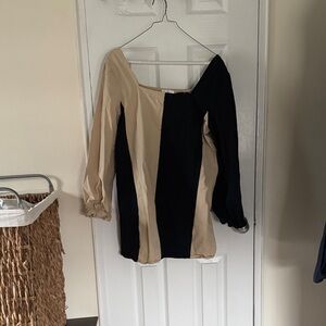 Chic Black and Tan Midi Dress